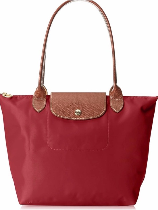 Longchamp Handbags - Longchamp Red Nylon Tote with Brown Leather Trim